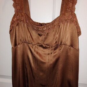 NANETTE LEPORE 100% SILK CAMISOLE EMPIRE WAIST WIDE STRAPS LACE TRIM BRONZE SZ 6